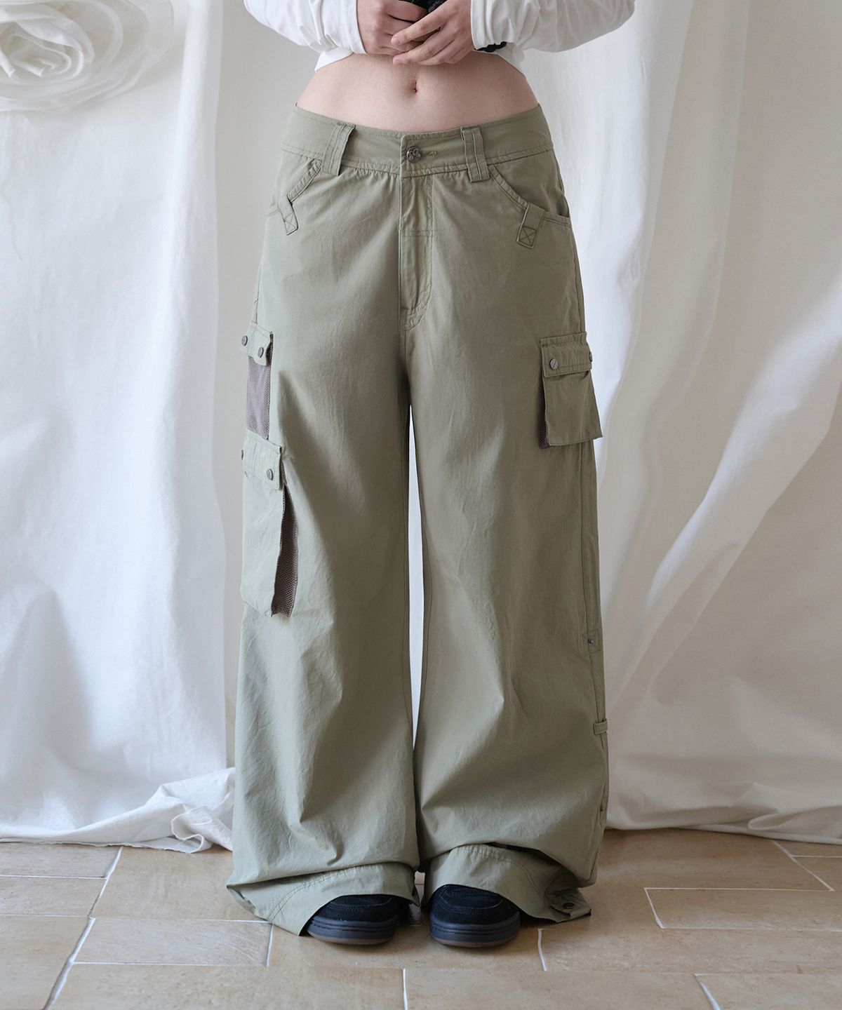 미레코(MIRECO) 3-WAY MESH POCKET CARGO PT KHAKI
