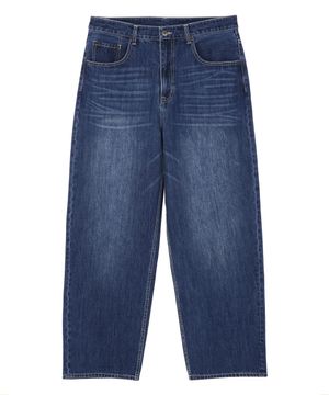 커브드 와이드 데님 팬츠 블루