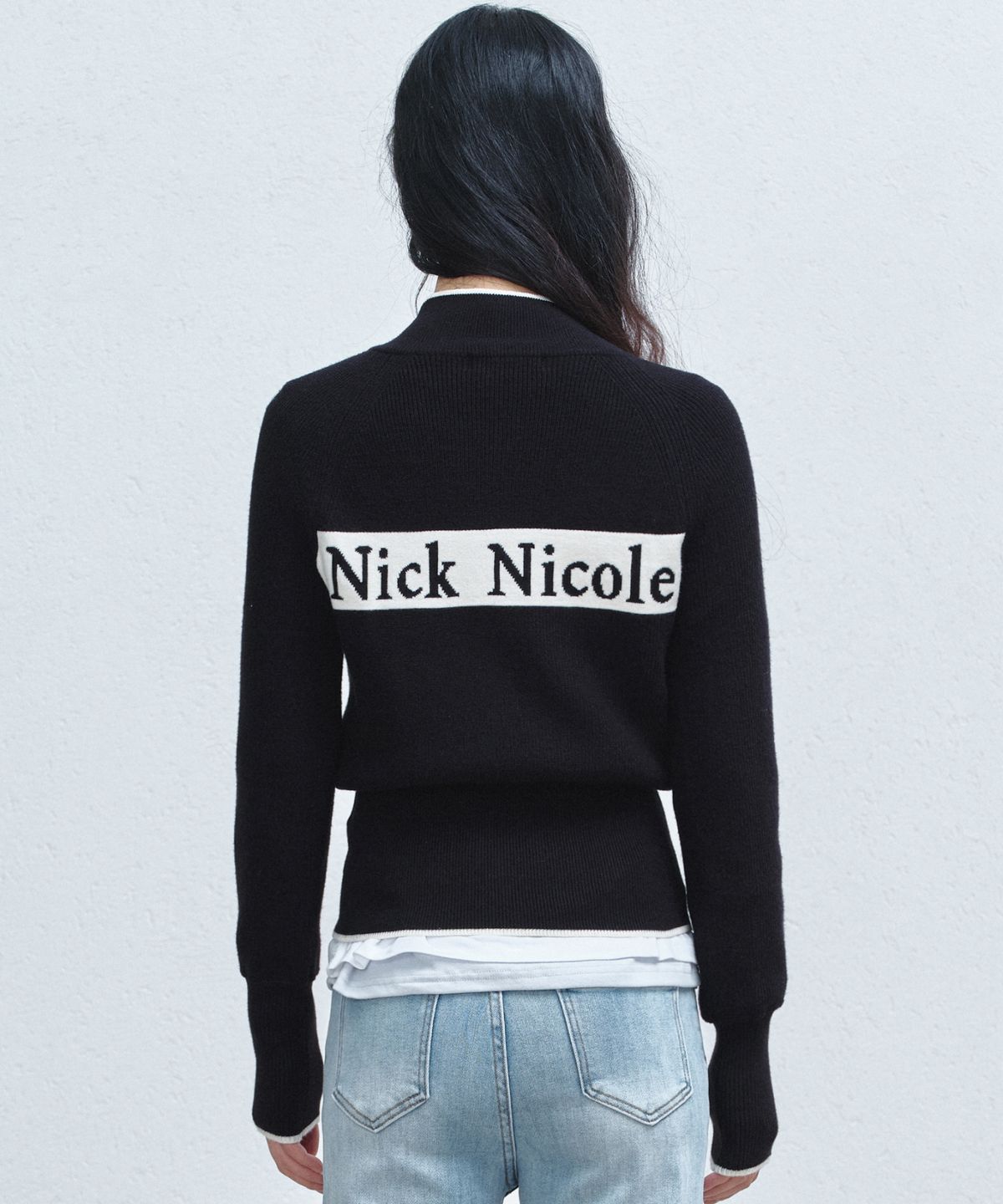 닉앤니콜(NICK&NICOLE) PATCH JAQUARD KNIT CARDIGAN_BLACK