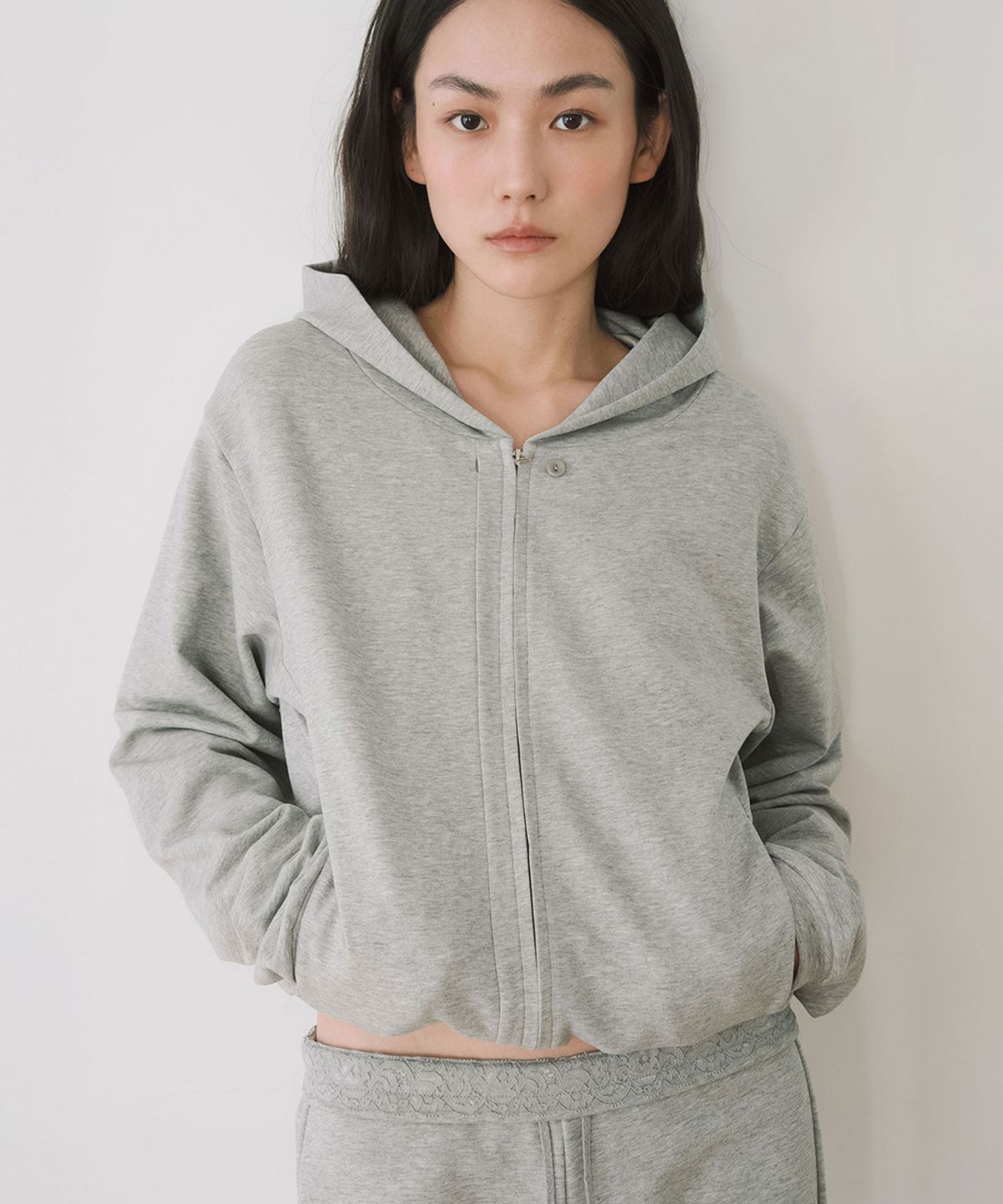 이어닝(YEARNING) REGULAR JERSEY HOODIE ZIP-UP, GREY