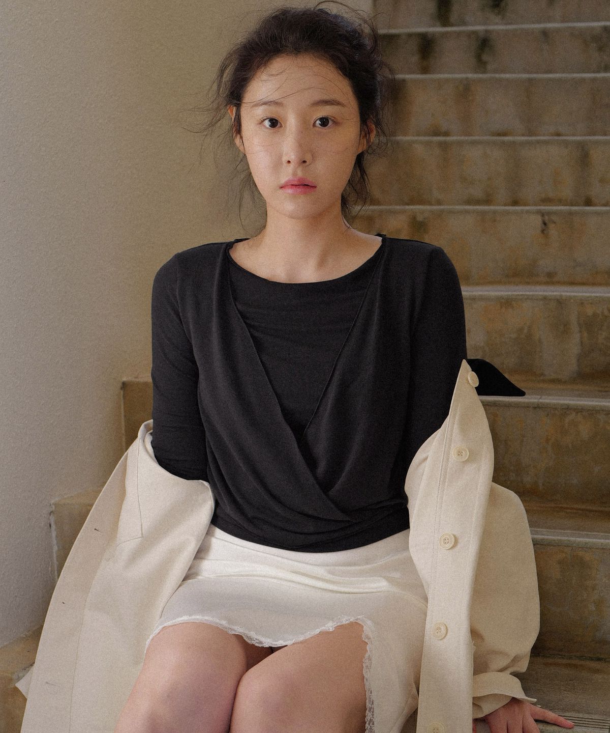 앤니즈(ANDNEEDS) Fade 3/4 sleeve tee (black)