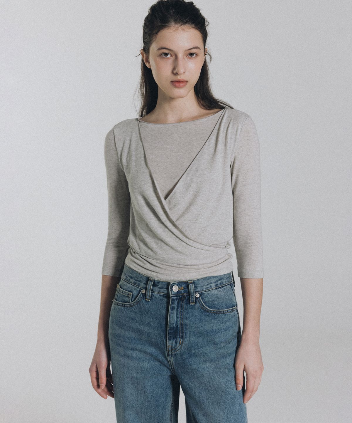 앤니즈(ANDNEEDS) Fade 3/4 sleeve tee (melange gray)