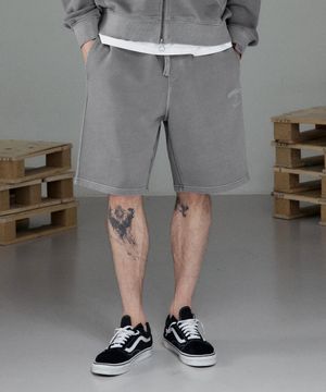 남녀공용 하이퍼리트 피그먼트 와이드 스웨트 쇼츠 [스톤]_HG2TP117