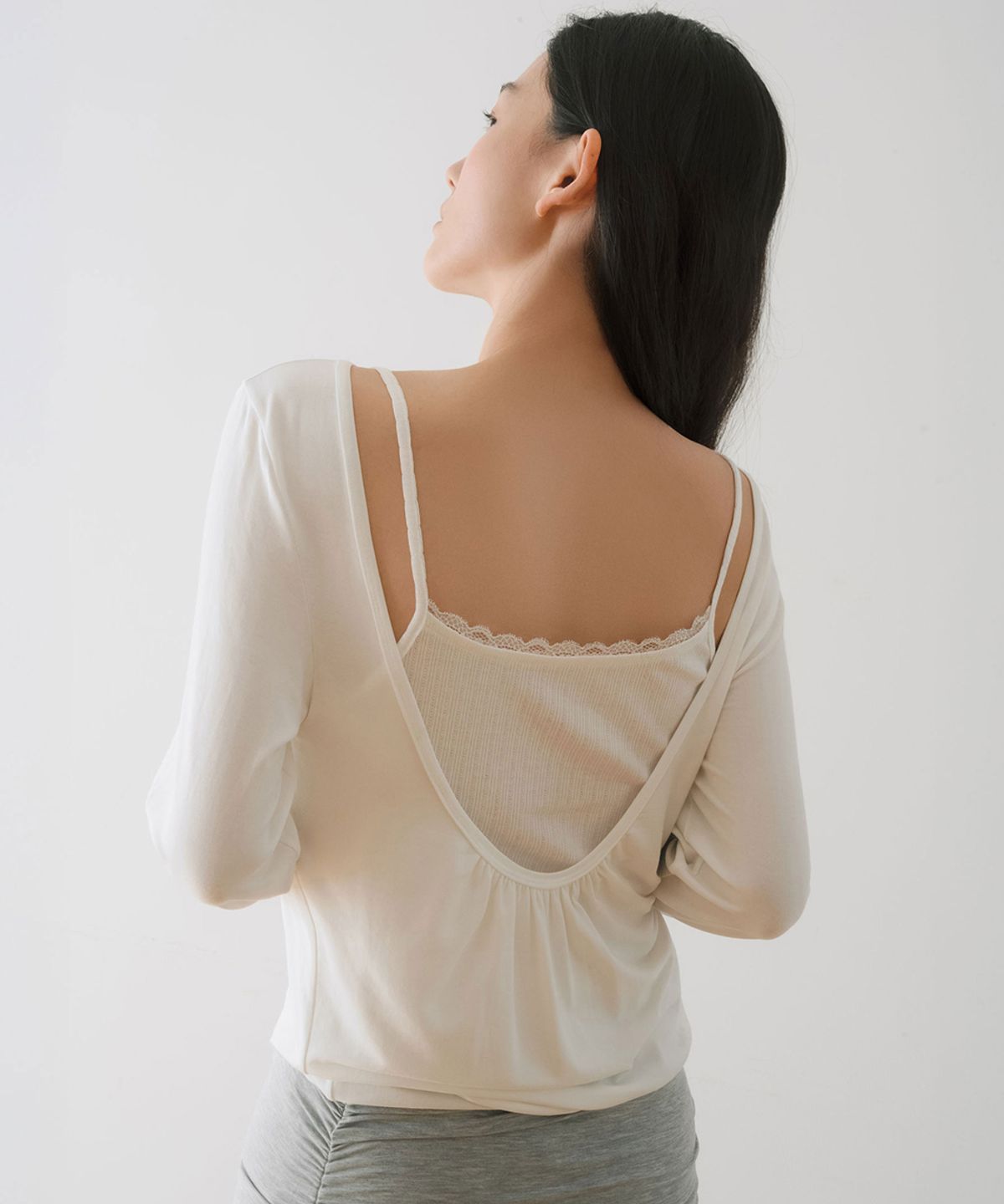 이어닝(YEARNING) LACE RIBBED SLEEVELESS TOP, IVORY
