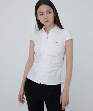 Drape Cap Sleeve Zip Shirt (white)