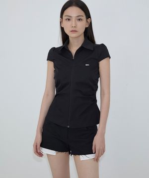 Drape Cap Sleeve Zip Shirt (black)