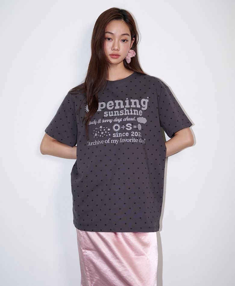 도트 반팔 로고 박스티 챠콜