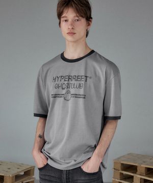 남녀공용 피그먼트 라운드 링거 반팔 티셔츠 [스톤]_HG2TS118