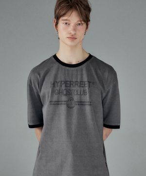 남녀공용 피그먼트 라운드 링거 반팔 티셔츠 [차콜]_HG2TS118