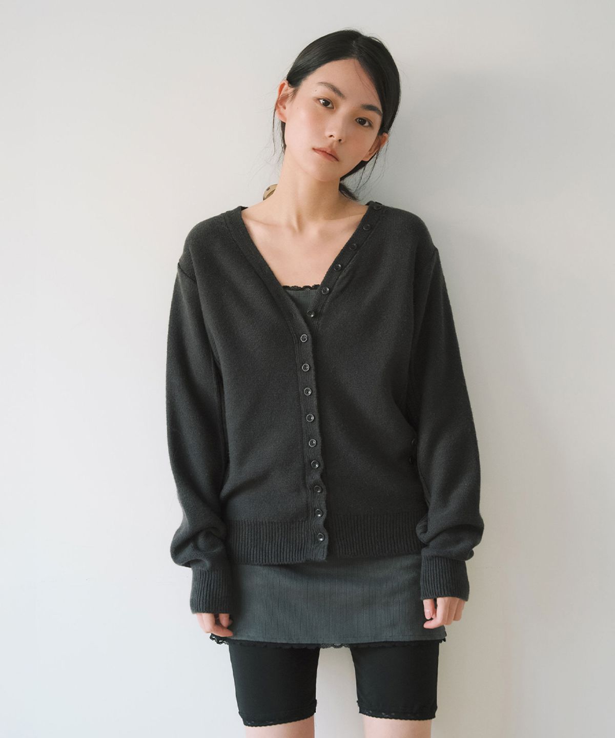 이어닝(YEARNING) INSIDE OUT MULTI CARDIGAN, CHARCOAL