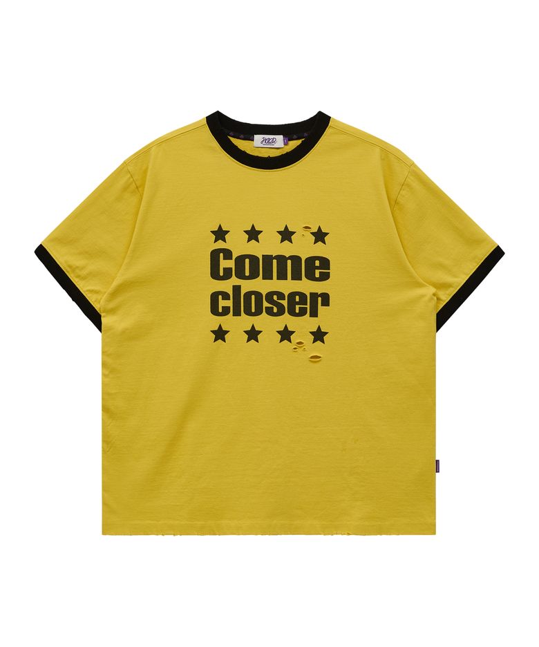 COME CLOSER 데미지 링거 반팔티셔츠 옐로우
