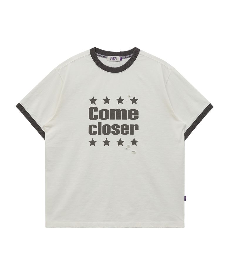 COME CLOSER 데미지 링거 반팔티셔츠 아이보리