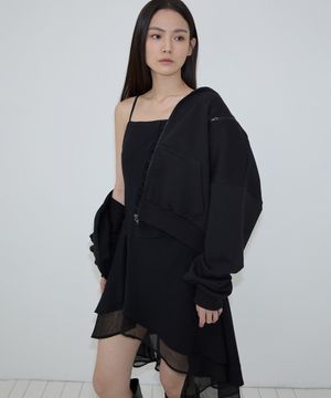 Drape Layered Slip Dress (black)