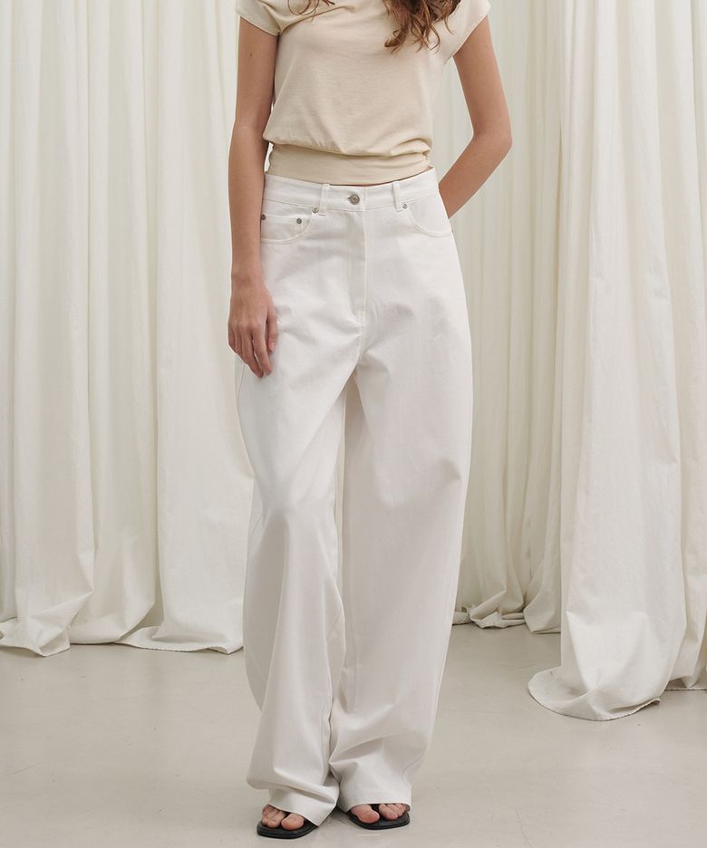 Curved Cotton Pants_White