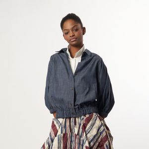 AW61JO08_볼륨슬리브 밴딩 점퍼_인디고 블루