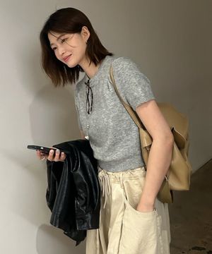 라운드 크롭 반팔 니트_3color