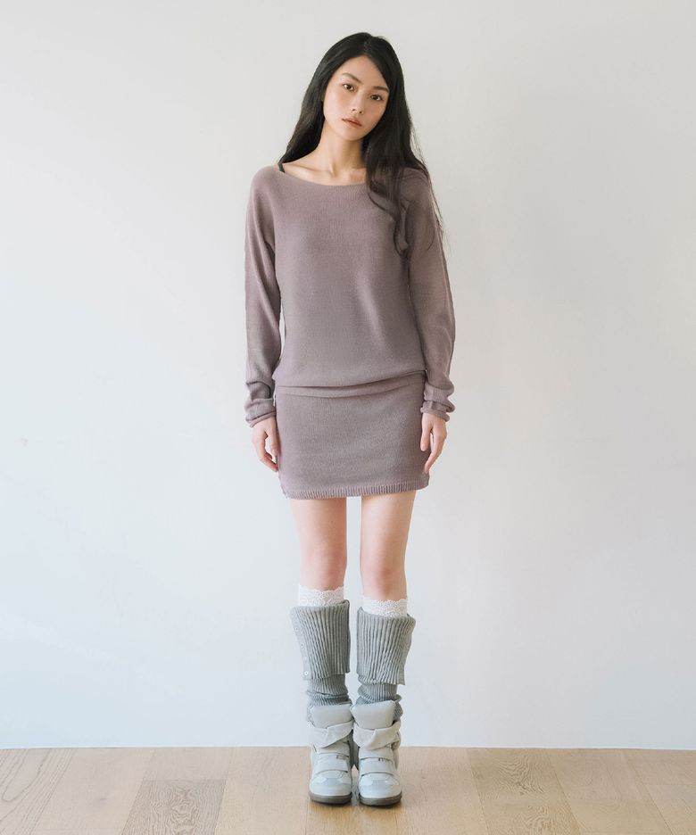 SIDE BUTTON CURVED KNIT DRESS, DUST PINK