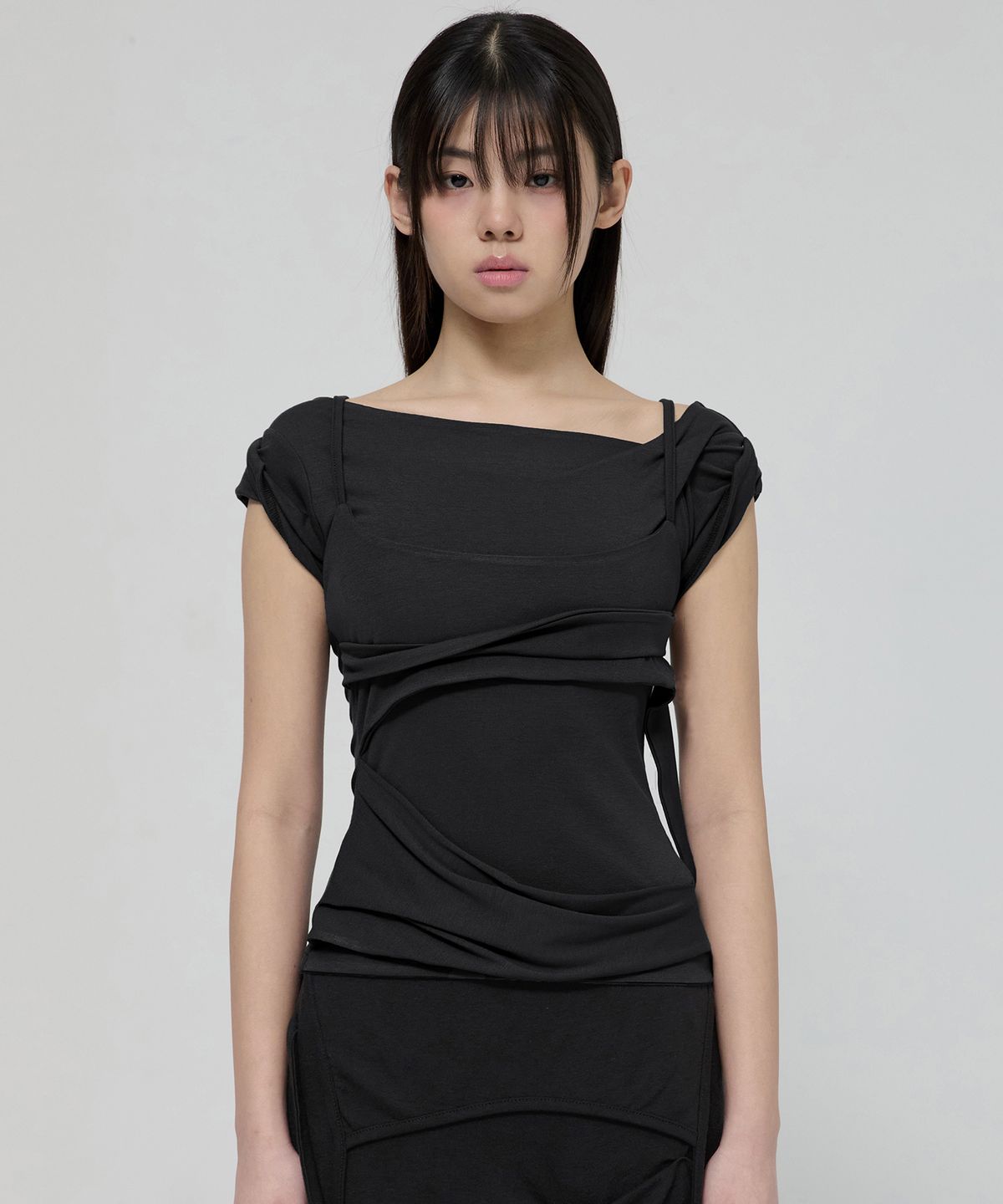 플레어업(FLAREUP) Layered Bustier T-Shirt (FL-108_Black)