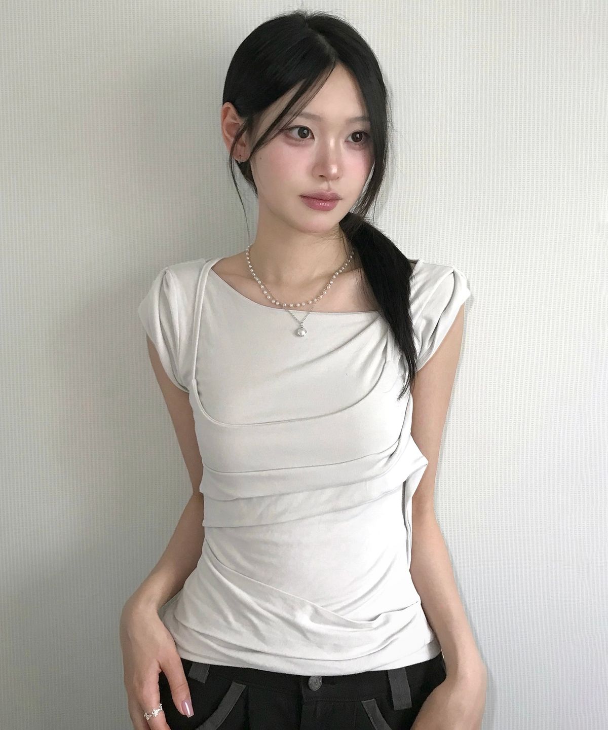 플레어업(FLAREUP) Layered Bustier T-Shirt (FL-108_Cloud White)