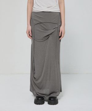 Asymmetrical Draped Long Skirt (FL-263_Gray)