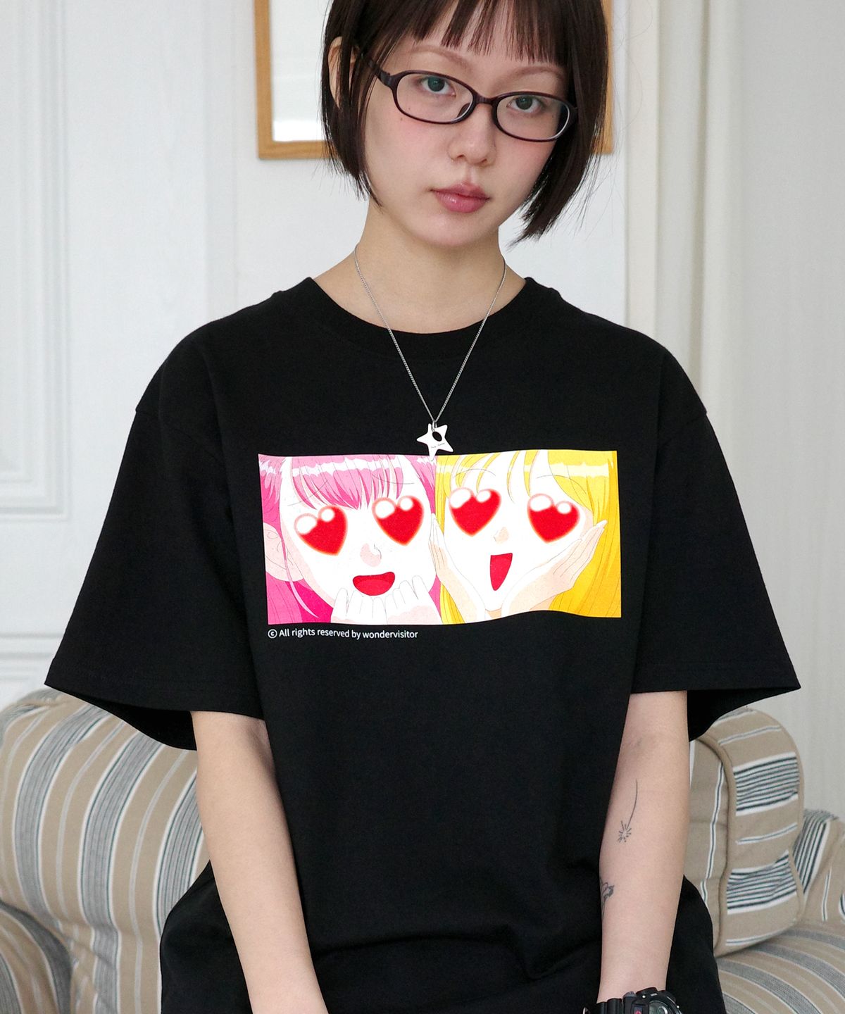 원더비지터(WONDERVISITOR) SS-Luvluv T-shirt [Black]