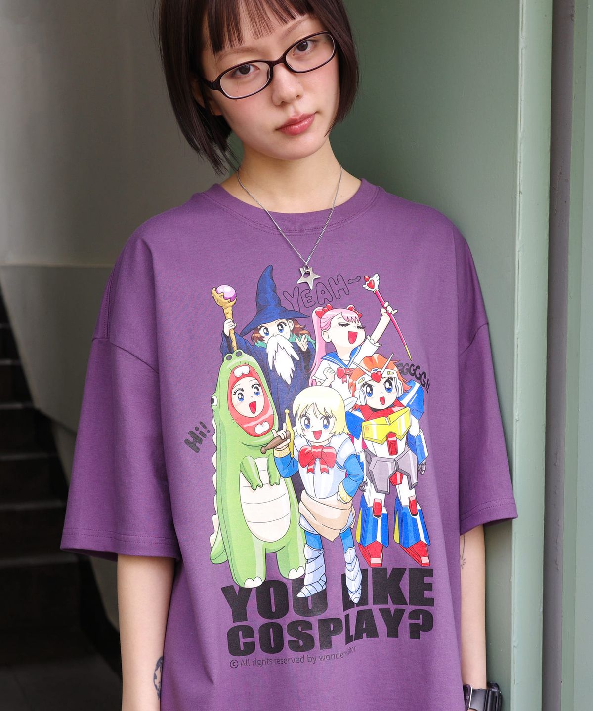 원더비지터(WONDERVISITOR) Cosplay Overfit T-shirt [Purple]