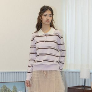 DD_Pink stripe collar knit top