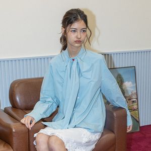 DD_Ribbon tie heart button shirt_BLUE