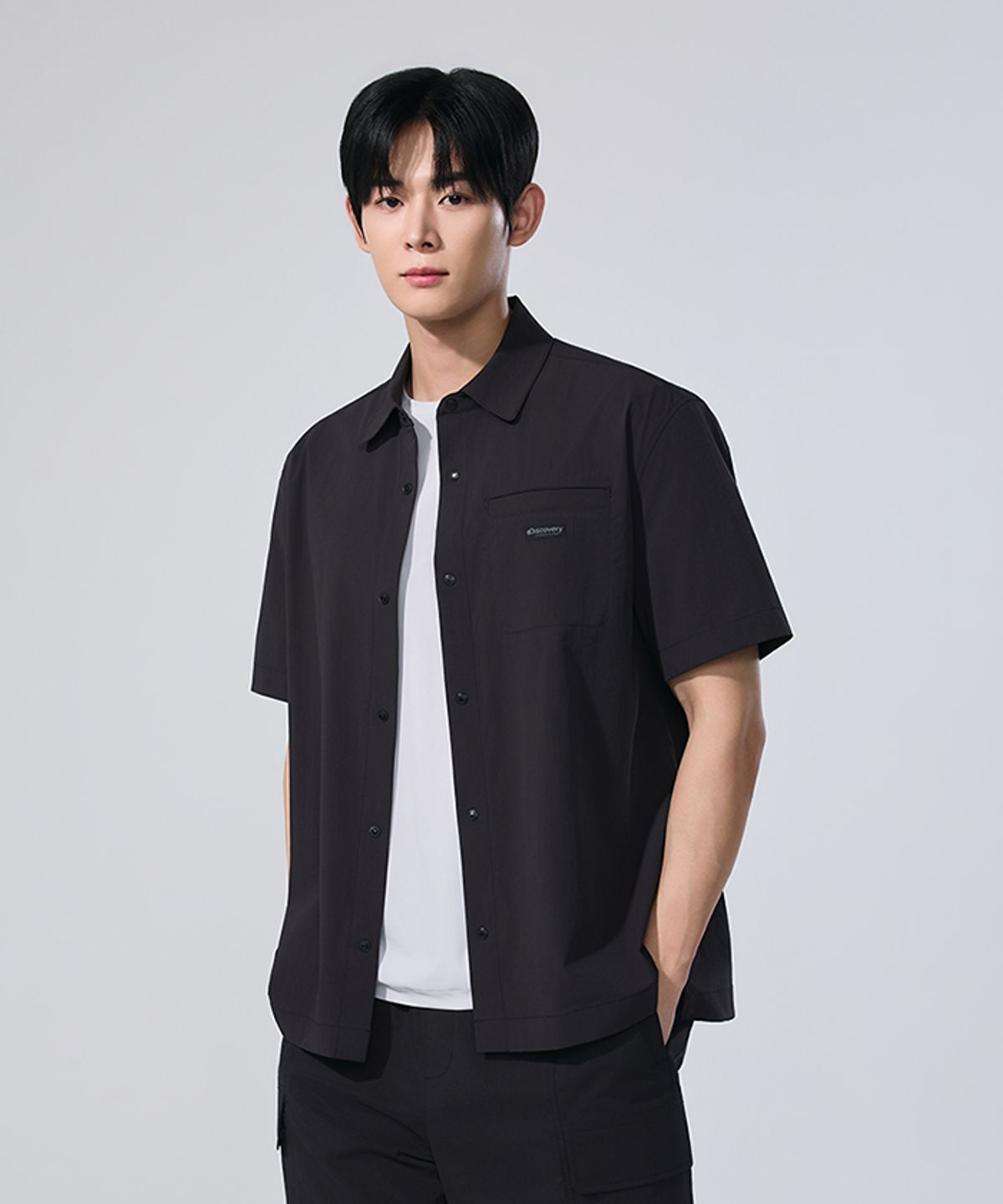 디스커버리 익스페디션(DISCOVERY EXPEDITION) 남성 프레보나 에어닷 우븐 반팔 셔츠 (BLACK)