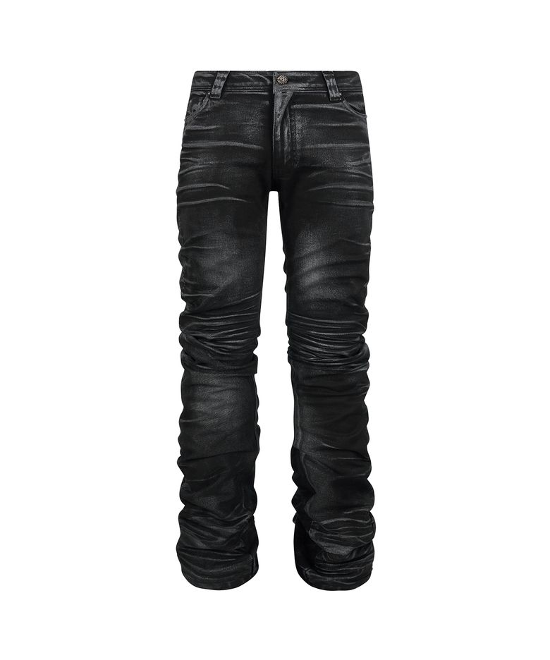 Shadow Washed Curved Denim Pants_[Black]