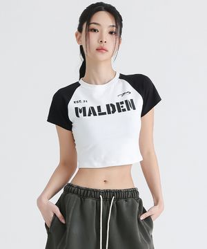 배색 레터링 크롭 티셔츠