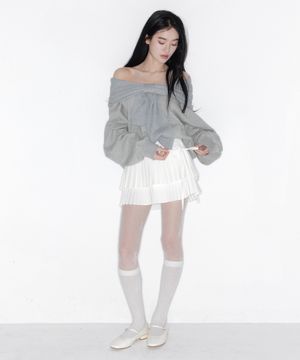 DOUBLE LAYER LACE WRAP PLEATS SKIRT_TT6S503IV