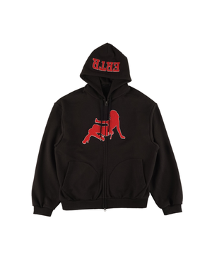 Thumbs Up Girl Boucle Hoodie Zip Up Black