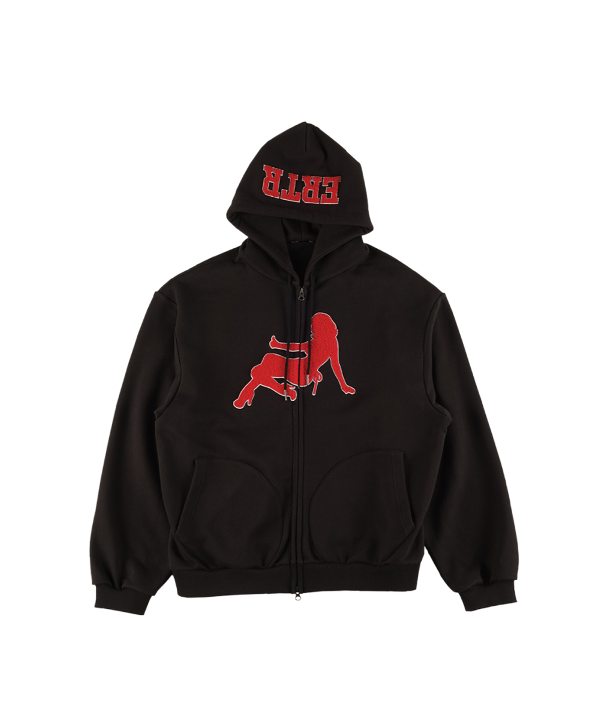 이알티알(ERTR) Thumbs Up Girl Boucle Hoodie Zip Up Black
