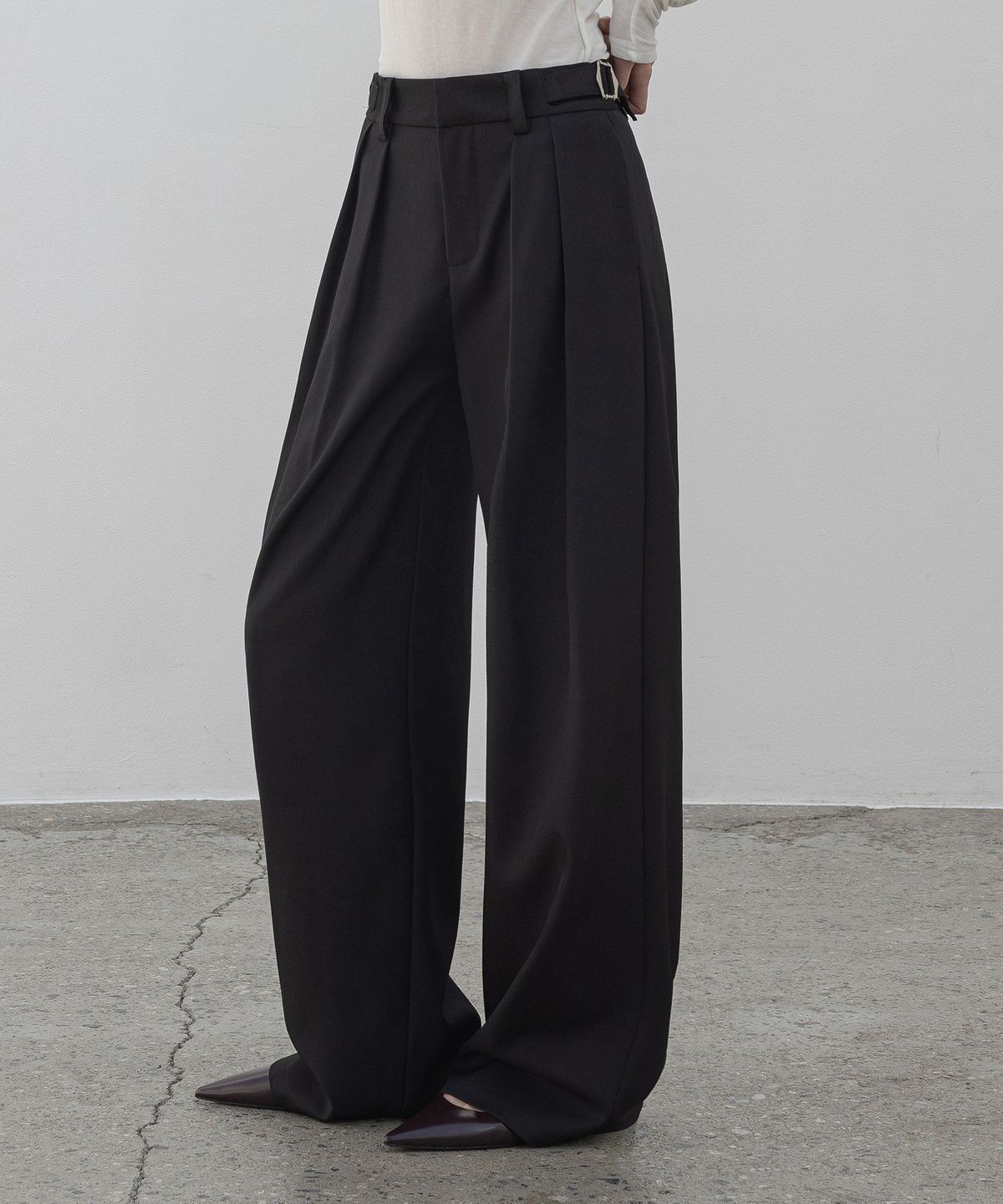 논앤논(NON AND NON) [맞춤기장] [와이드707] FRANCOIS BELT LOOP PINTUCK WIDE SLACKS_N6SSL0364