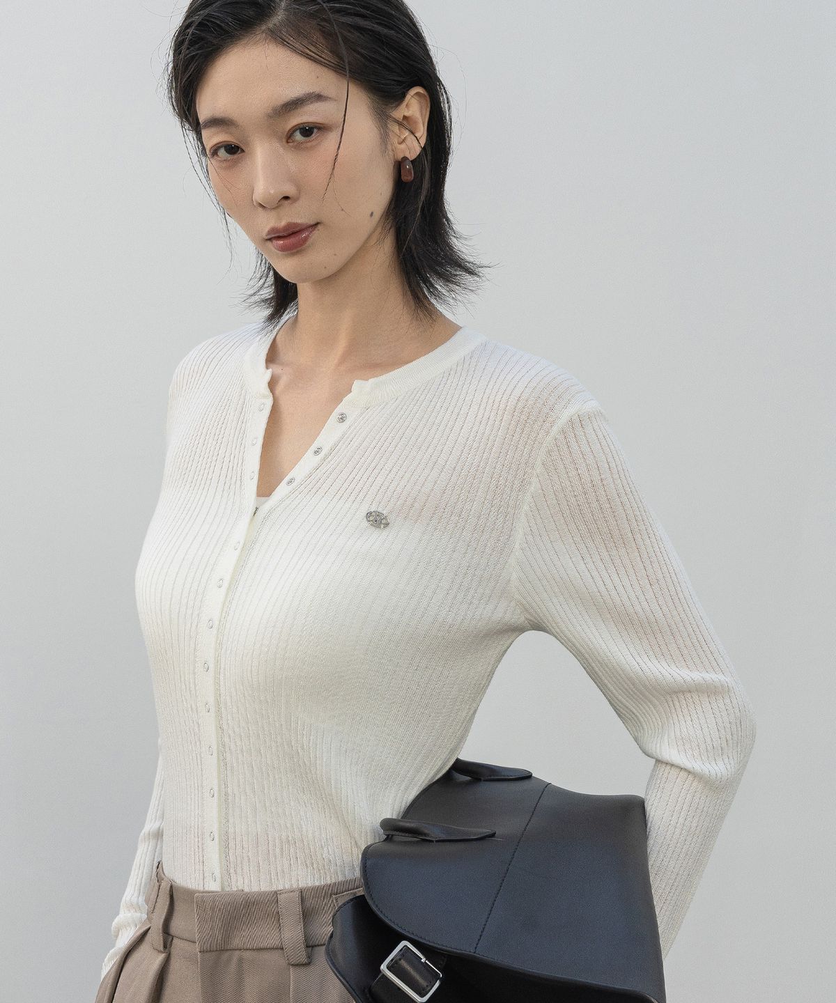 논앤논(NON AND NON) SOFT RIBBED BUTTON T-SHIRT_N6STS0407