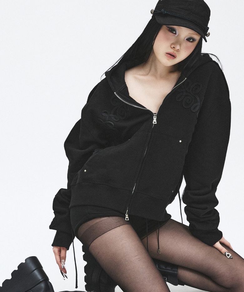 Baroque Loop Zip-Up Hoodie_[Black]
