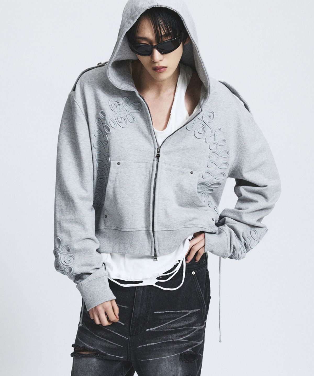 레씨토(LECYTO) Baroque Loop Zip-Up Hoodie_[Gray]
