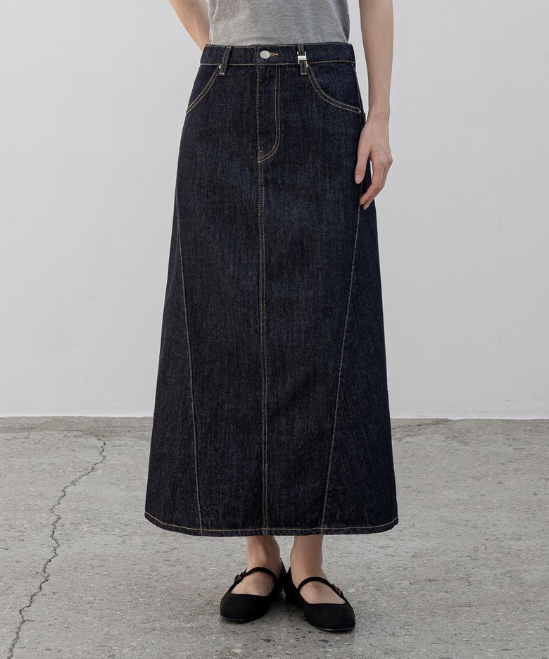NON-FADE DENIM MAXI A-LINE SKIRT _N6SSK0404