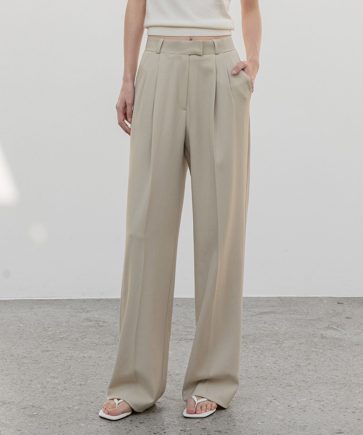 논앤논(NON AND NON) [맞춤기장] [와이드707] TUMBLE DRY WASHABLE TWO PINTUCK WIDE SLACKS_N6SSL0360