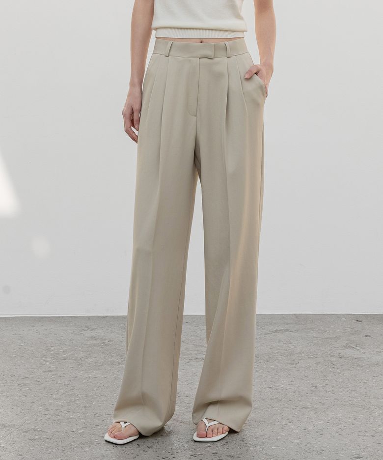 [맞춤기장] [와이드707] TUMBLE DRY WASHABLE TWO PINTUCK WIDE SLACKS_N6SSL0360