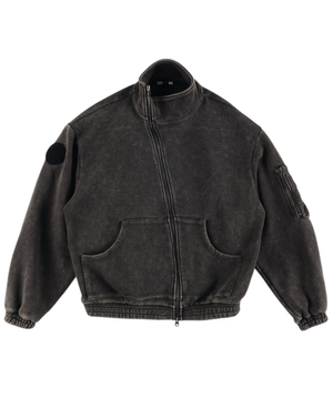 Asymmetric Zip Up Jacket Black