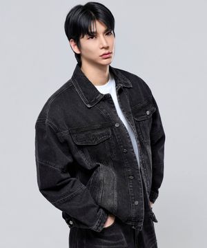 P2603 워시드블랙 오버핏 데님 자켓 [흑청]
