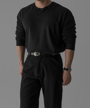 실키 린넨 크롭 긴팔 티셔츠 [블랙]