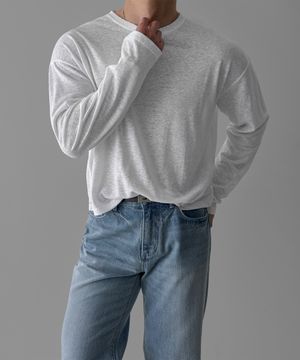 실키 린넨 크롭 긴팔 티셔츠 [화이트]