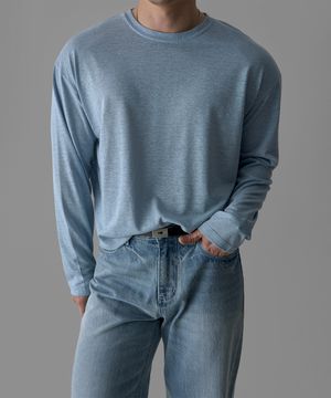 실키 린넨 크롭 긴팔 티셔츠 [스카이블루]