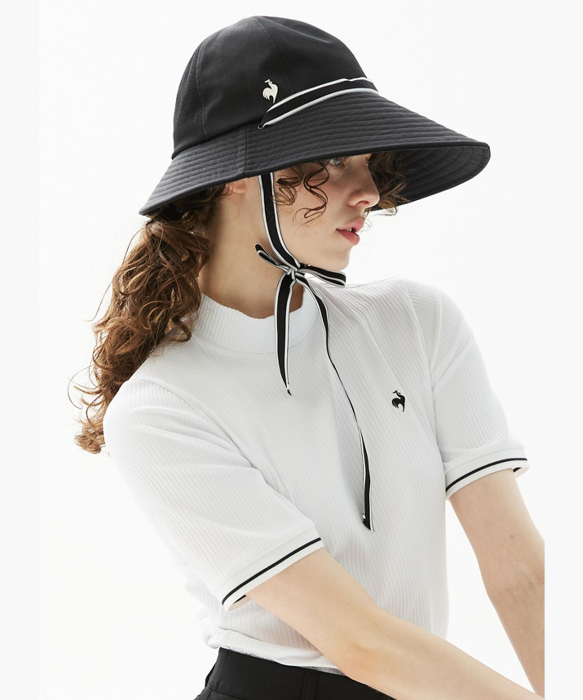 르꼬끄 골프(LECOQ GOLF) 여성 리본 라운드 햇 _BLCK GR122LCP32