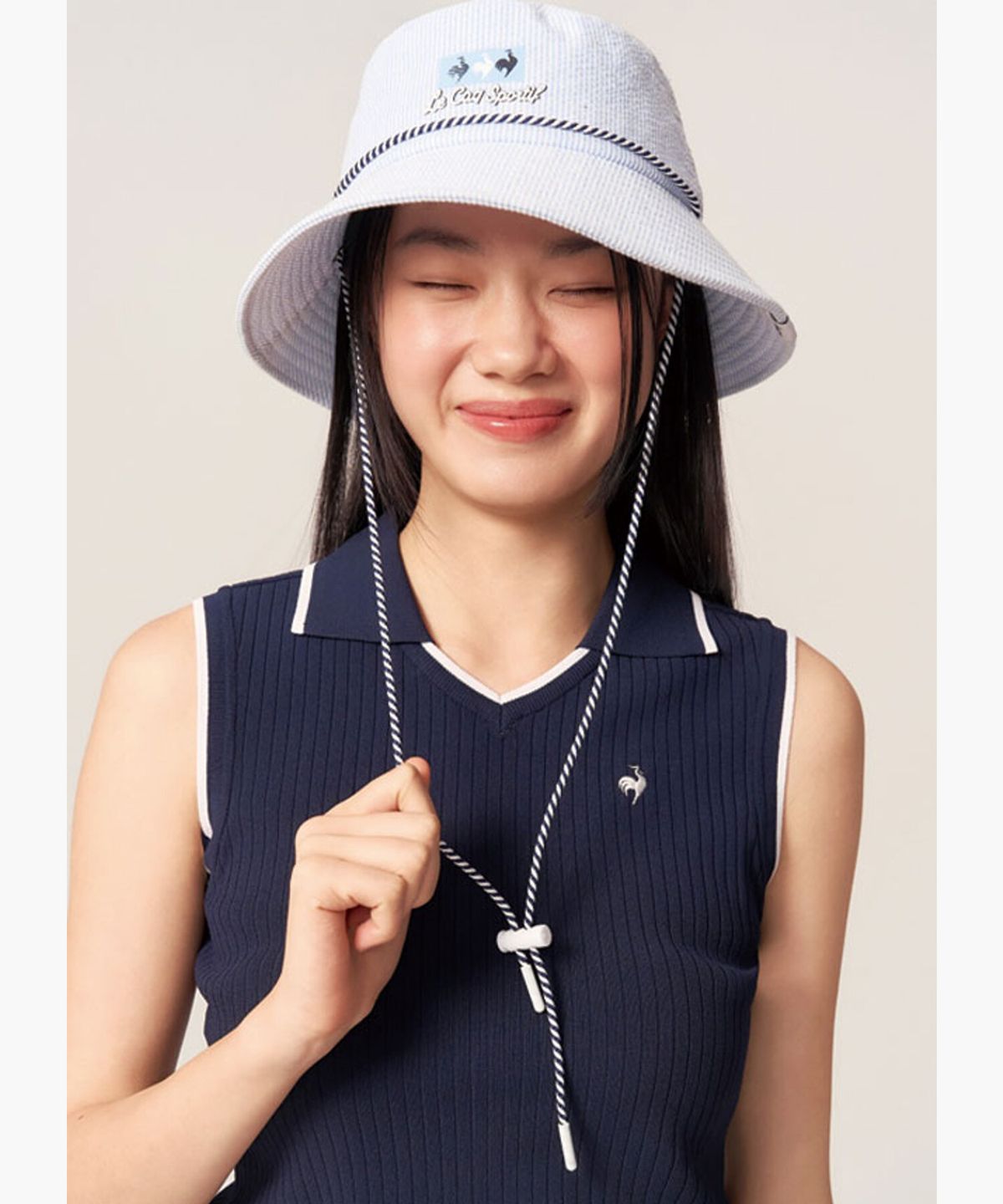 르꼬끄 골프(LECOQ GOLF) 여성 시어서커 버킷햇 _LBLU GR222LCP41