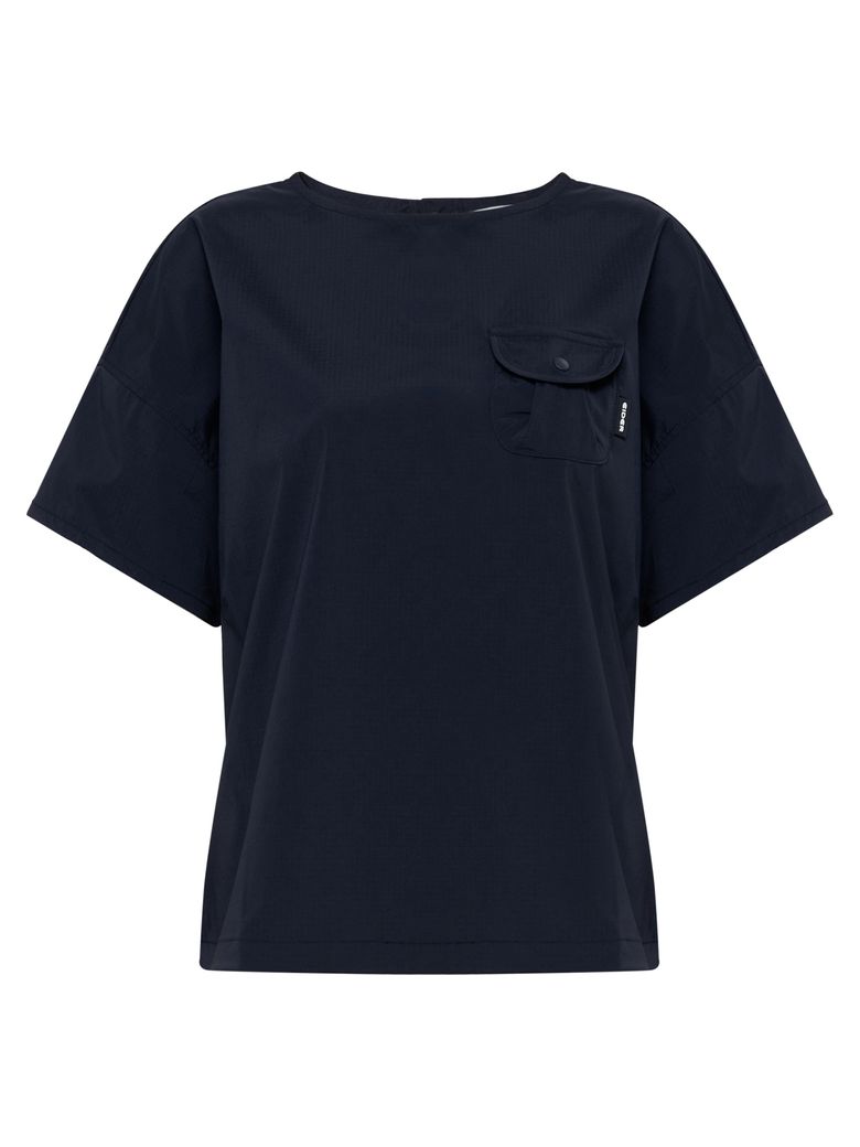 SHEER (시어) 여성 우븐 포켓 반팔 티셔츠_Dark Navy