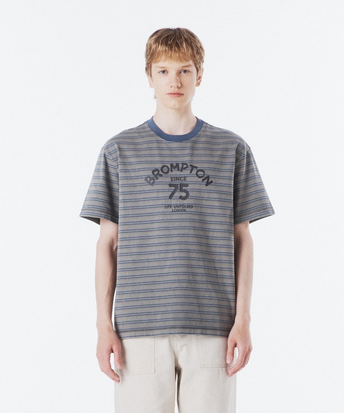 브롬톤 런던(BROMPTON LONDON) PIGMENT STRIPE HALF SLEEVE T-SHIRT - GREEN (P262UTS138)